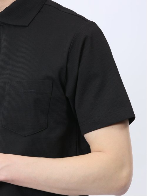 カットサッカー ワイドカラー半袖ポロシャツ