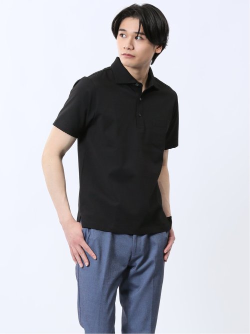 カットサッカー ワイドカラー半袖ポロシャツ