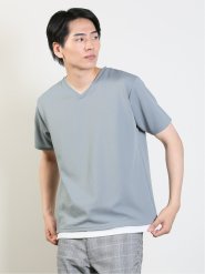 リップル フェイクVネック半袖Tシャツ