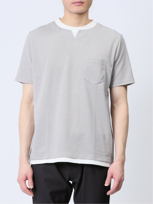 さまになる フェイクレイヤード キーネック半袖Tシャツ