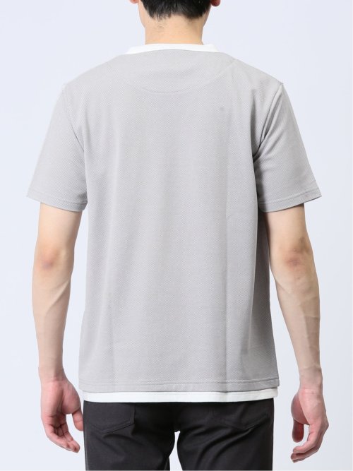 さまになる フェイクレイヤード キーネック半袖Tシャツ