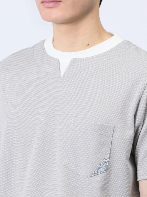 さまになる フェイクレイヤード キーネック半袖Tシャツ