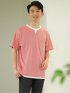 さまになる フェイクレイヤード キーネック半袖Tシャツ