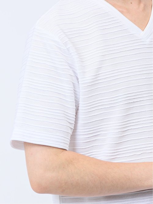 タックボーダー ダブルVネック半袖Ｔシャツ