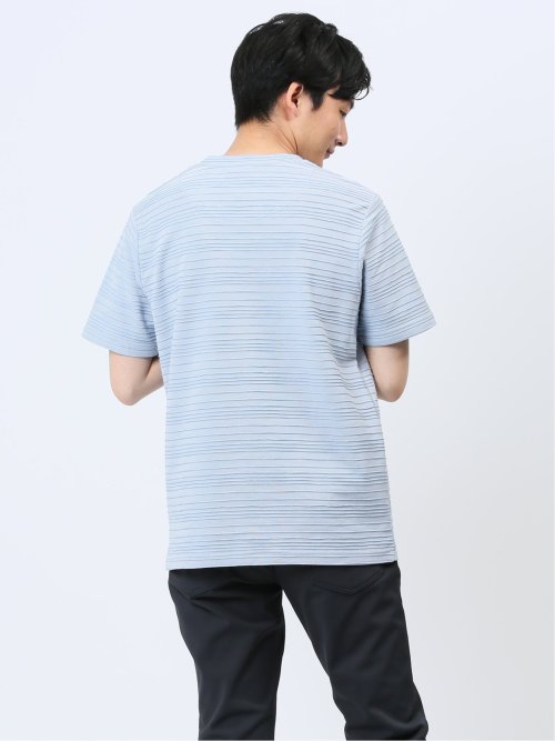 タックボーダー ダブルVネック半袖Ｔシャツ