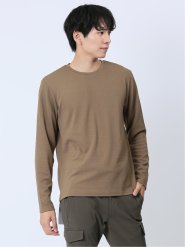 ふくれジャガード チェック柄 クルーネック長袖Tシャツ