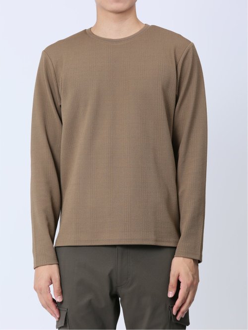 ふくれジャガード チェック柄 クルーネック長袖Ｔシャツ