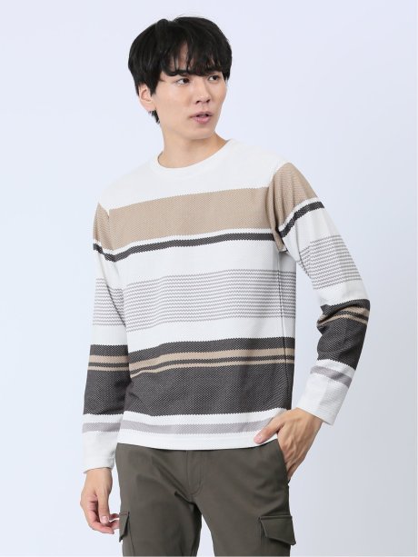 ポップコーンボーダー クルーネック長袖Tシャツ