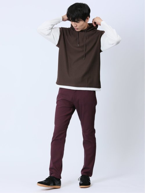 さまになる フェイクレイヤード 長袖プルパーカー