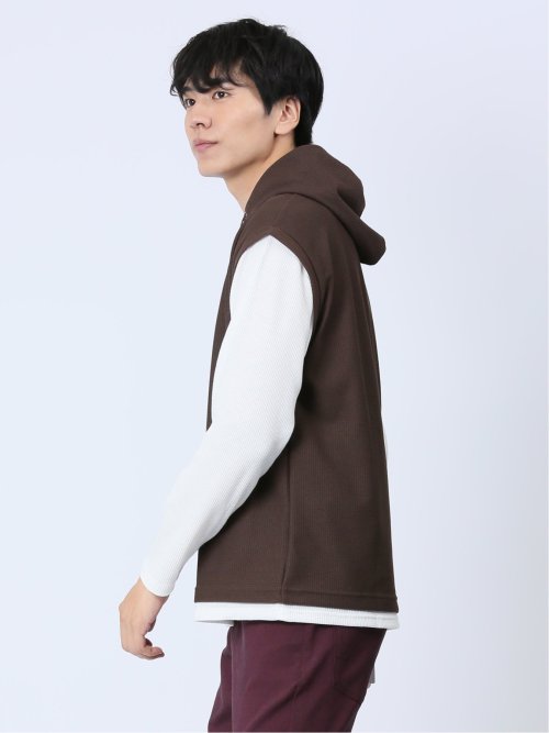 さまになる フェイクレイヤード 長袖プルパーカー