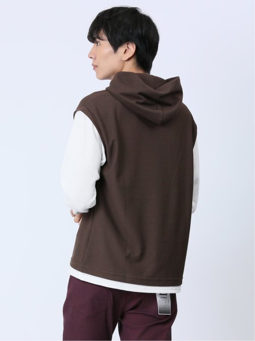 さまになる フェイクレイヤード 長袖プルパーカー