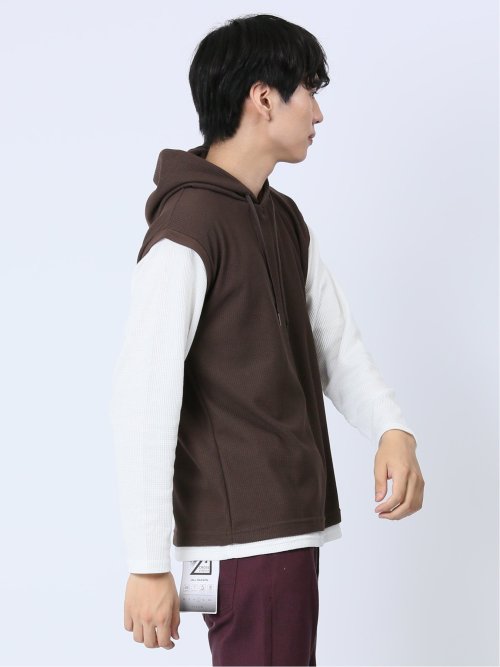 さまになる フェイクレイヤード 長袖プルパーカー