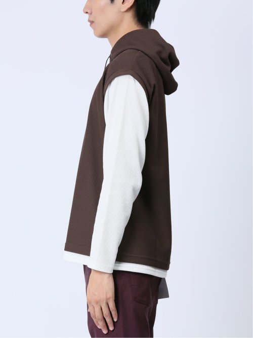 さまになる フェイクレイヤード 長袖プルパーカー