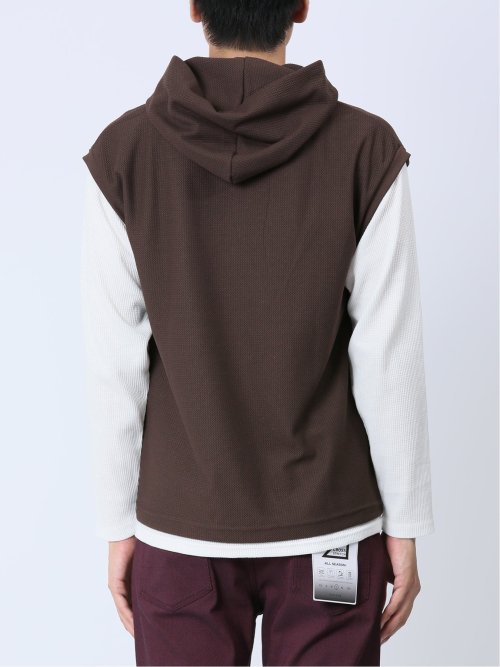 さまになる フェイクレイヤード 長袖プルパーカー