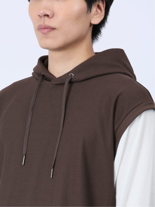 さまになる フェイクレイヤード 長袖プルパーカー