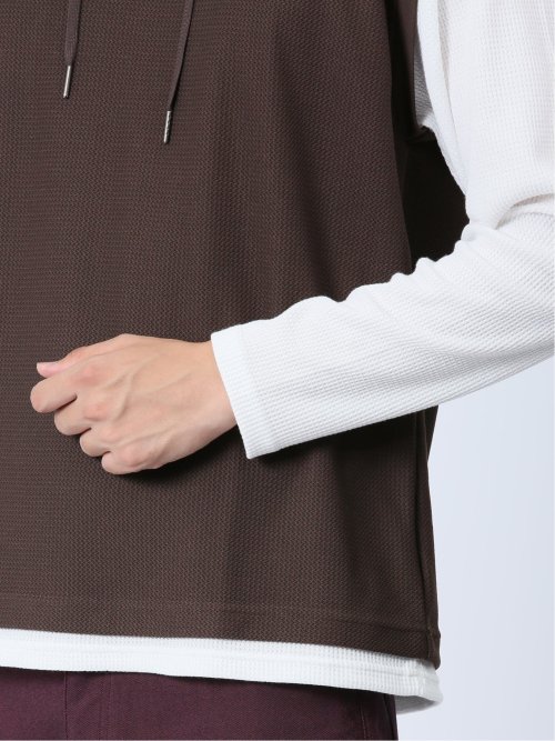 さまになる フェイクレイヤード 長袖プルパーカー