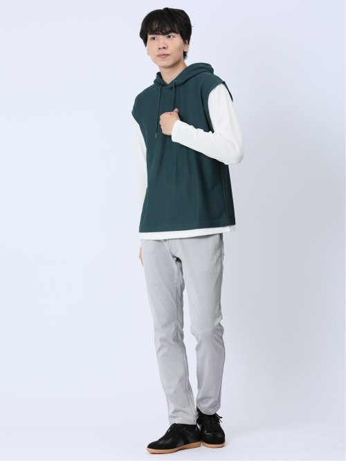 さまになる フェイクレイヤード 長袖プルパーカー