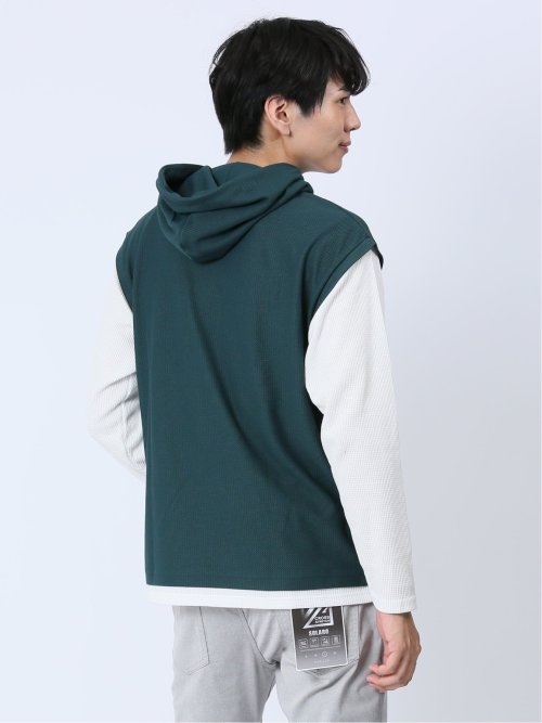 さまになる フェイクレイヤード 長袖プルパーカー