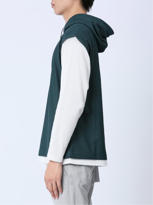 さまになる フェイクレイヤード 長袖プルパーカー