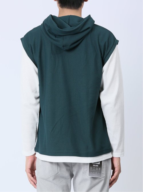 さまになる フェイクレイヤード 長袖プルパーカー