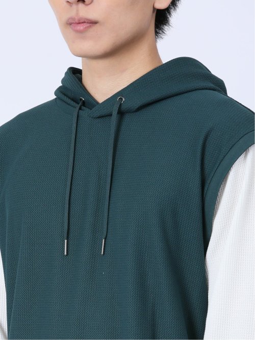 さまになる フェイクレイヤード 長袖プルパーカー