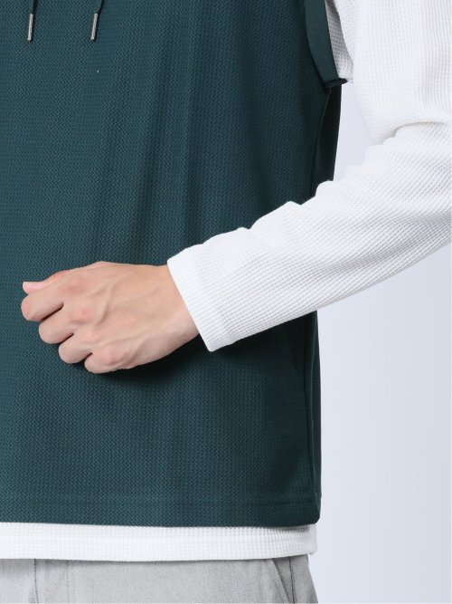 さまになる フェイクレイヤード 長袖プルパーカー