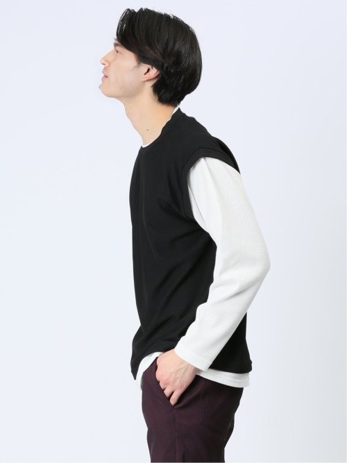 さまになる フェイクレイヤード クルーネック長袖Tシャツ