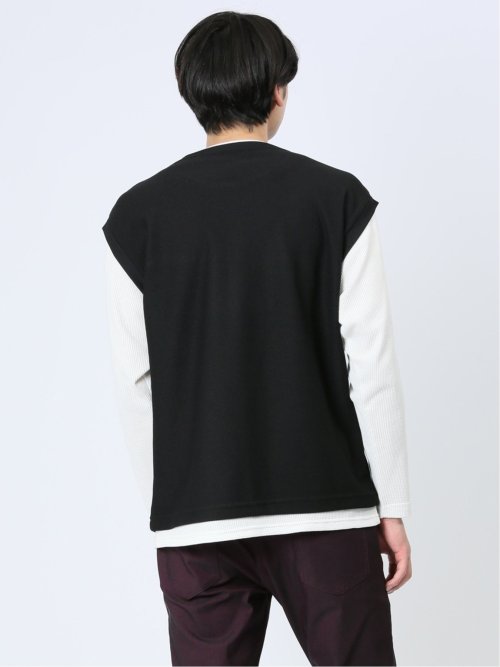 さまになる フェイクレイヤード クルーネック長袖Tシャツ