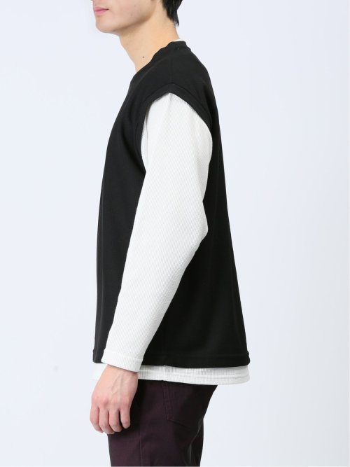 さまになる フェイクレイヤード クルーネック長袖Tシャツ