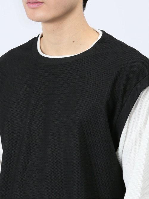 さまになる フェイクレイヤード クルーネック長袖Tシャツ