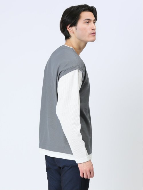 さまになる フェイクレイヤード クルーネック長袖Tシャツ