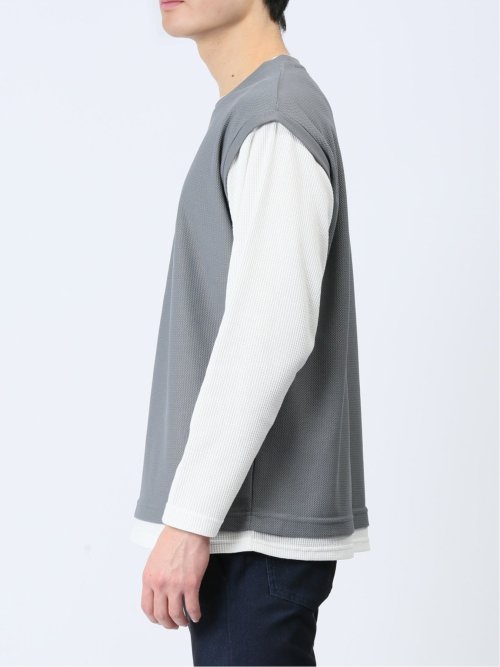 さまになる フェイクレイヤード クルーネック長袖Tシャツ