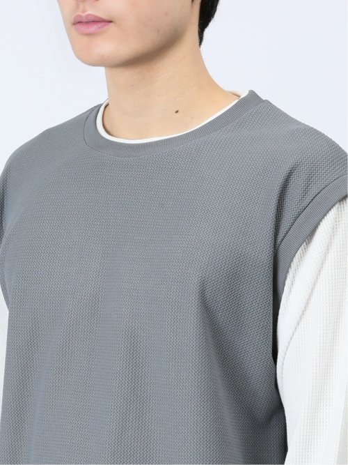 さまになる フェイクレイヤード クルーネック長袖Tシャツ