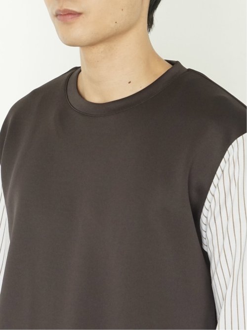 さまになる 布帛切替 クルーネック長袖Tシャツ