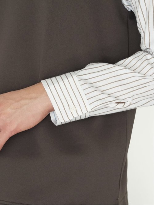 さまになる 布帛切替 クルーネック長袖Tシャツ