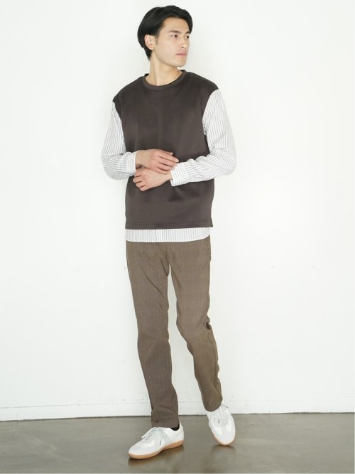 さまになる 布帛切替 クルーネック長袖Tシャツ