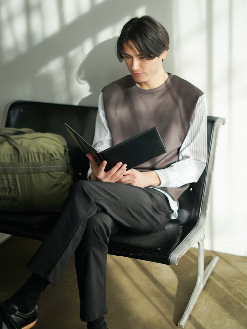 さまになる 布帛切替 クルーネック長袖Tシャツ