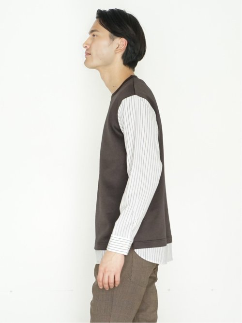 さまになる 布帛切替 クルーネック長袖Tシャツ