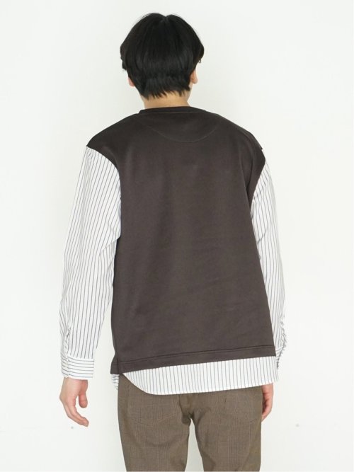 さまになる 布帛切替 クルーネック長袖Tシャツ