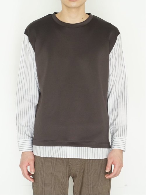 さまになる 布帛切替 クルーネック長袖Tシャツ