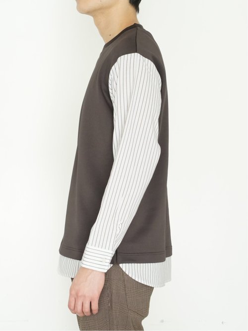 さまになる 布帛切替 クルーネック長袖Tシャツ