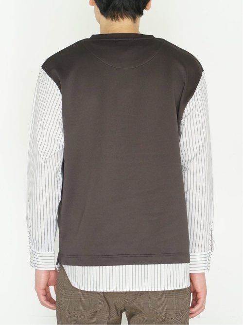 さまになる 布帛切替 クルーネック長袖Tシャツ