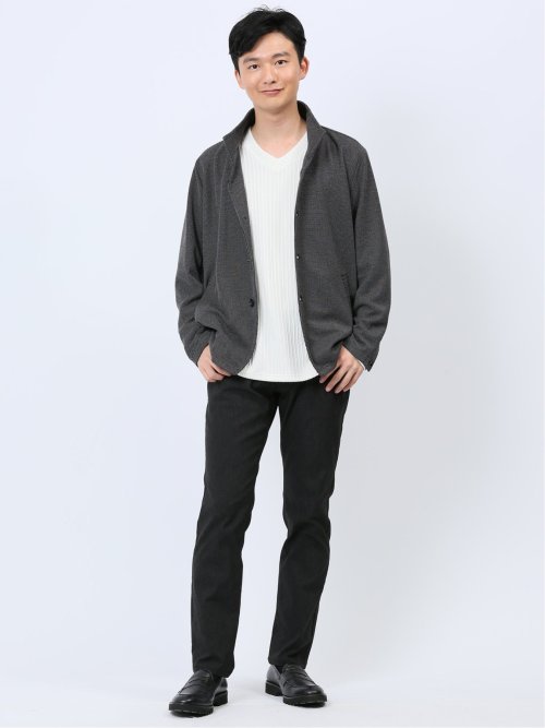 メランジ ダブルフェイス スタンドジャケット