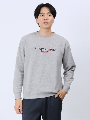 【WEB限定】ファーストダウン/FIRST DOWN パイル裏起毛ロゴプリント クルートレーナー