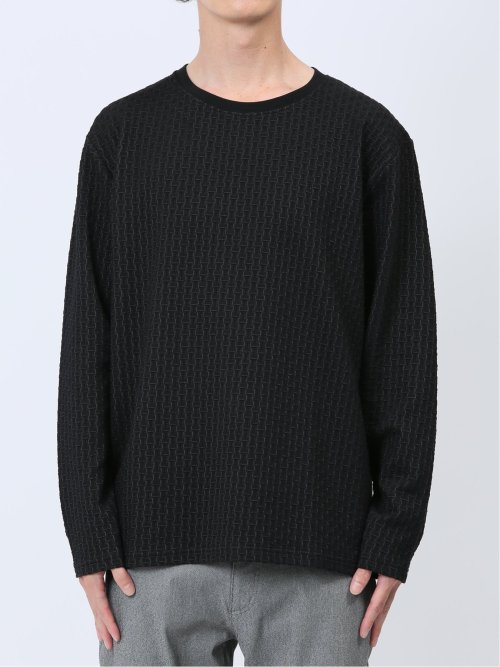幾何学ジャガード フェイククルーネック長袖Tシャツ