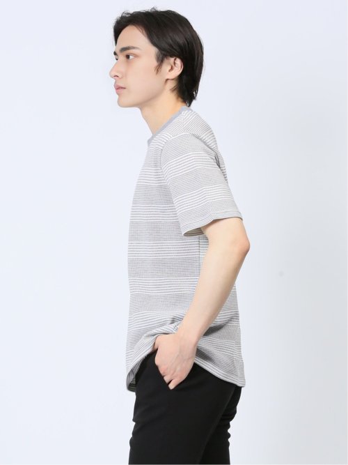 ポップコーンボーダー フェイククルーネック半袖Tシャツ