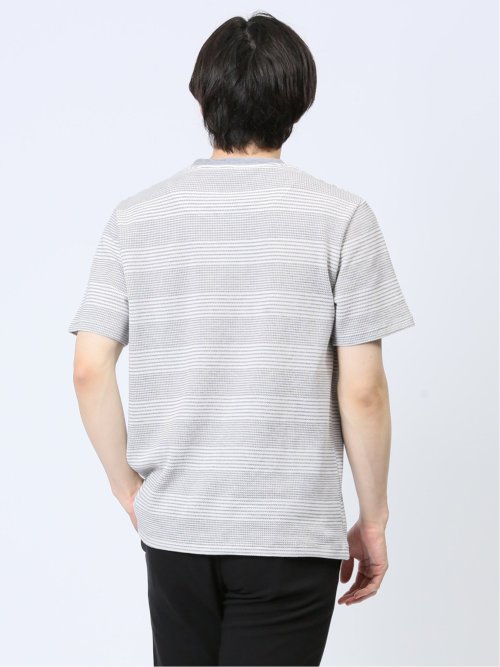 ポップコーンボーダー フェイククルーネック半袖Tシャツ