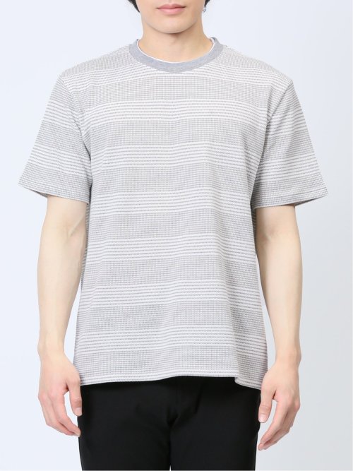 ポップコーンボーダー フェイククルーネック半袖Tシャツ