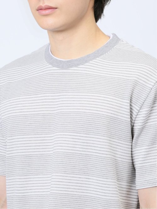 ポップコーンボーダー フェイククルーネック半袖Tシャツ