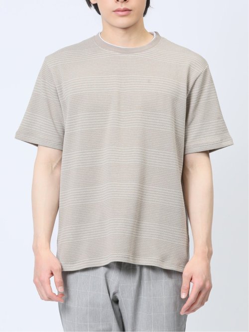 ポップコーンボーダー フェイククルーネック半袖Tシャツ